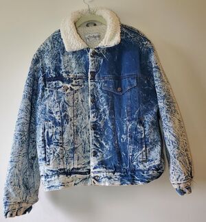 Sea Horse Vtg Denim Jacket Fleece Lined Acid Wash Womens XL Y2K Cozy Pockets